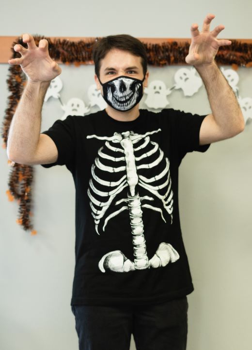 Dead on Halloween - Mike as a skeleton